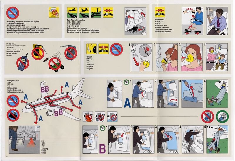 Image: safety information card: United Airlines, Airbus A320