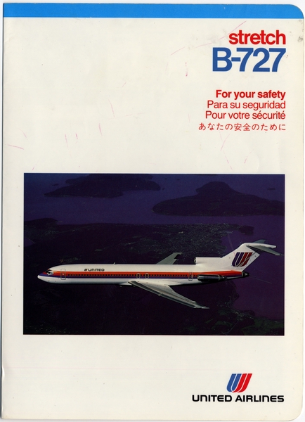 Image: safety information card: United Airlines, Stretch Boeing 727