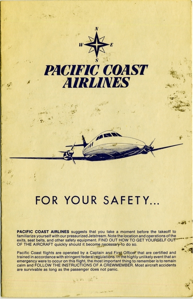Image: safety information card: Pacific Coast Airlines, Handley Page Jetstream