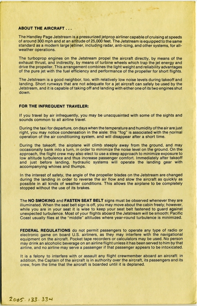 Image: safety information card: Pacific Coast Airlines, Handley Page Jetstream