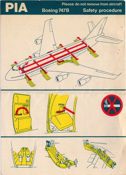 Image: safety information card: Pakistan International Airlines, Boeing 747B