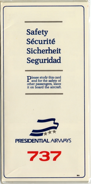 Image: safety information card: Presidential Airways, Boeing 737