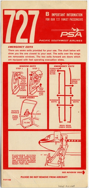 Image: safety information card: Pacific Southwest Airlines (PSA), Boeing 727