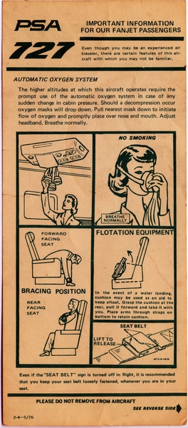 Image: safety information card: Pacific Southwest Airlines (PSA), Boeing 727-200
