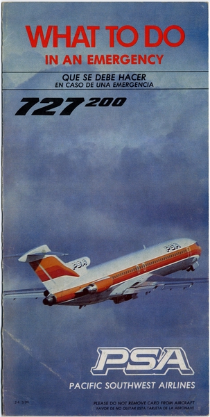 Image: safety information card: Pacific Southwest Airlines (PSA), Boeing 727-200