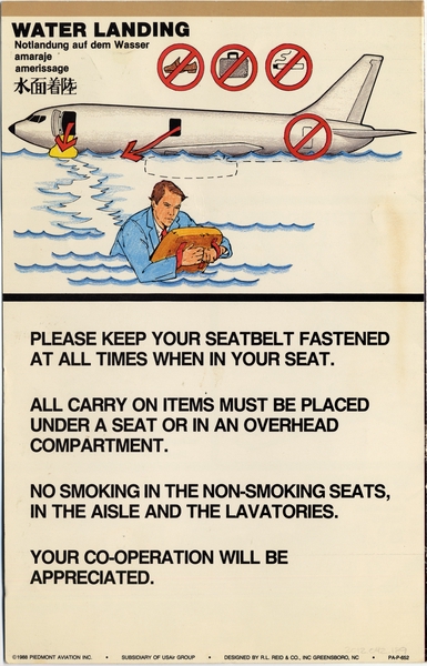 Image: safety information card: Piedmont Airlines, Boeing 737-200
