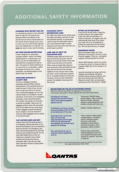 Image: safety information card: Qantas Airways, Airbus A330-300