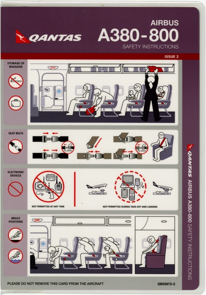 Image: safety information card: Qantas Airways, Airbus A380-800