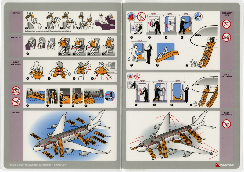 Image: safety information card: Qantas Airways, Airbus A380-800