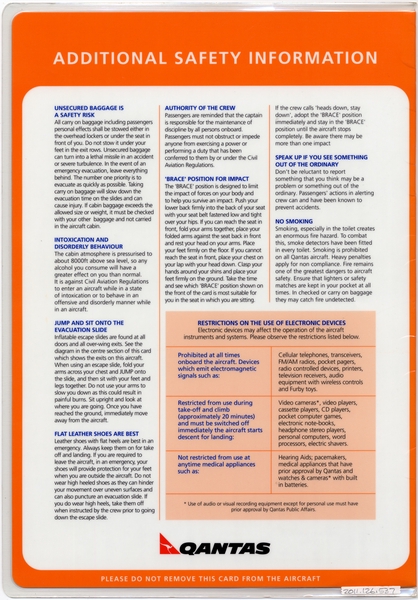Image: safety information card: Qantas Airways, Boeing 747-400
