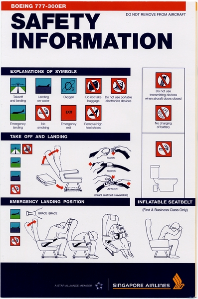 Image: safety information card: Singapore Airlines, Boeing 777-300ER