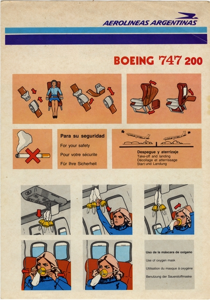 Image: safety information card: Aerolineas Argentinas, Boeing 747-200