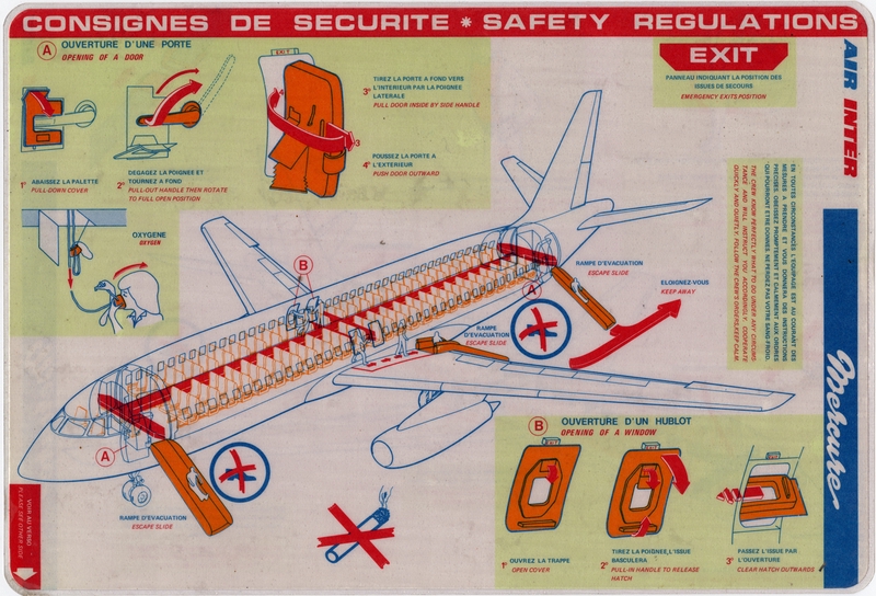 Image: safety information card: Air Inter, Dassault Mercure