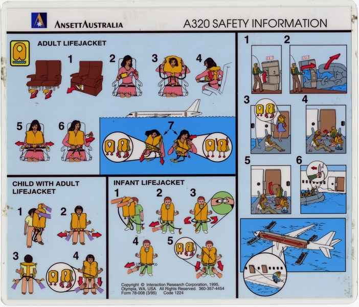 Image: safety information card: AnsettAustralia, Airbus A320