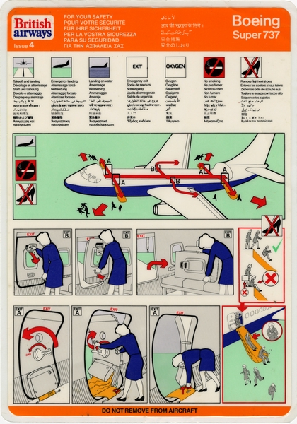 Image: safety information card: British Airways, Boeing 737