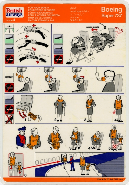 Image: safety information card: British Airways, Boeing 737