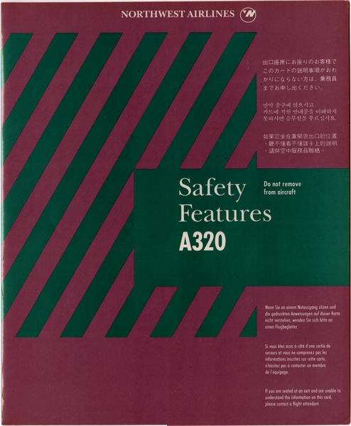 Image: safety information card: Northwest Airlines, Airbus A320