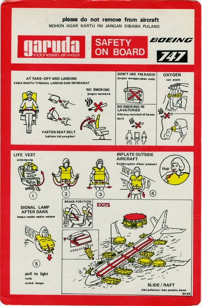 Image: safety information card: Garuda Indonesian Airways, Boeing 747
