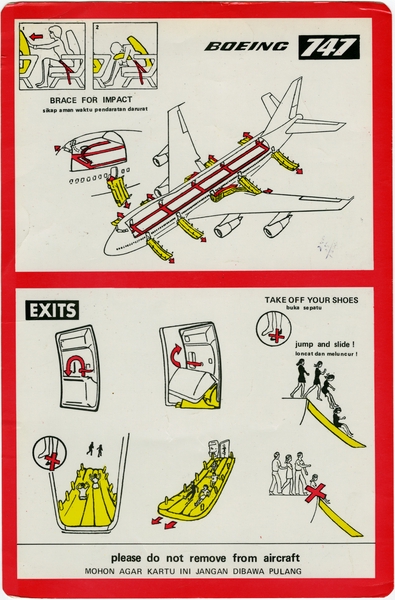 Image: safety information card: Garuda Indonesian Airways, Boeing 747