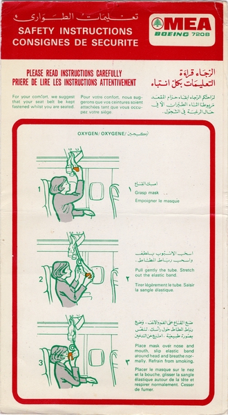 Image: safety information card: Middle East Airlines (MEA), Boeing 720B