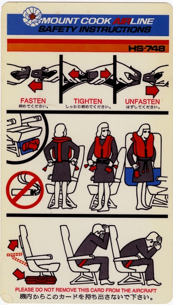Image: safety information card: Mount Cook Airline, Hawker Siddeley HS.748