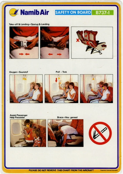 Image: safety information card: Namib Air, Boeing 737-1