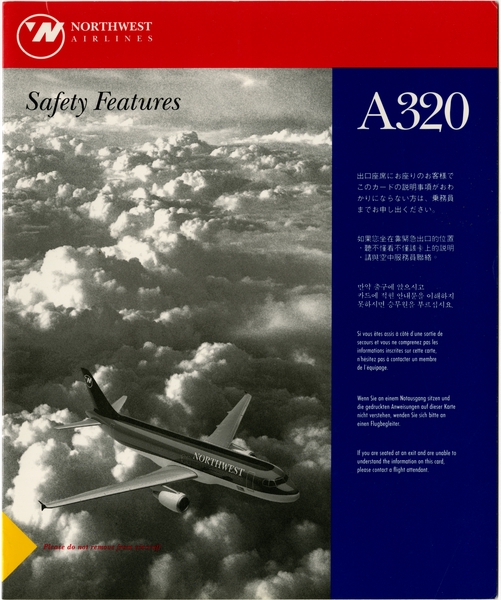Image: safety information card: Northwest Airlines, Airbus A320