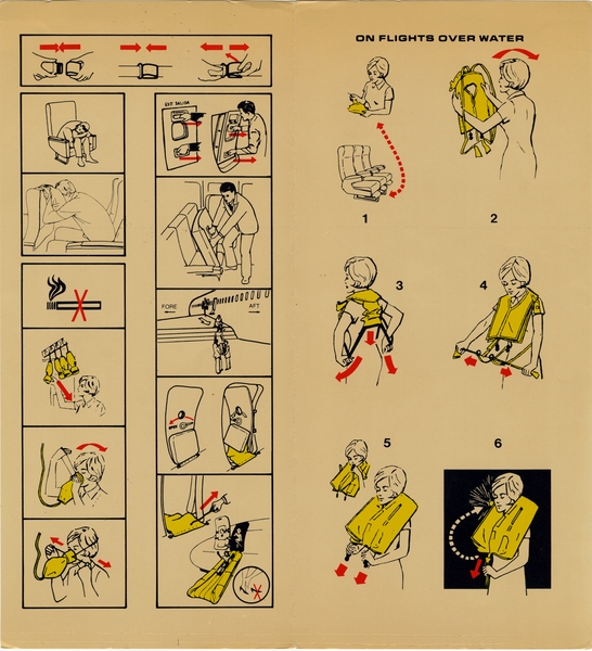 Image: safety information card: Braniff International, Douglas DC-8-62