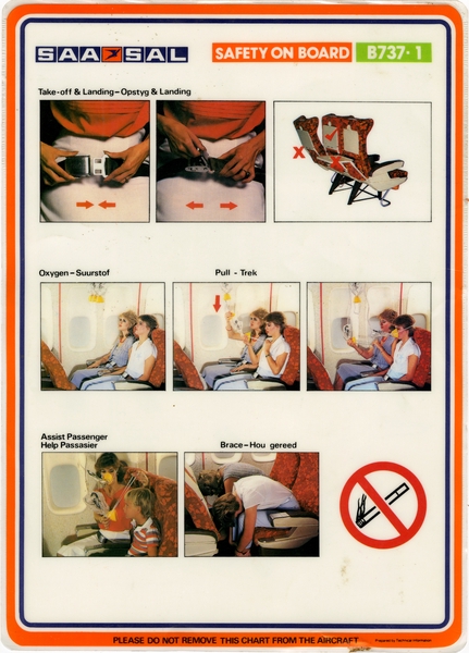 Image: safety information card: South African Airways, Boeing 737-1