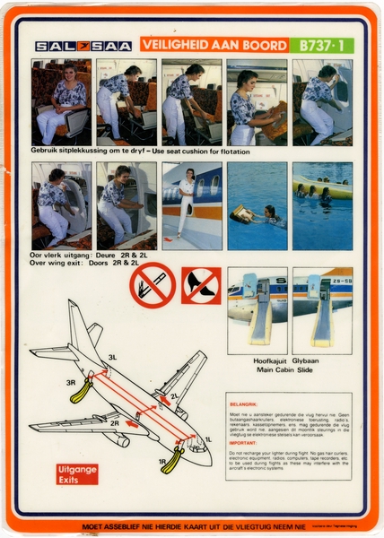 Image: safety information card: South African Airways, Boeing 737-1