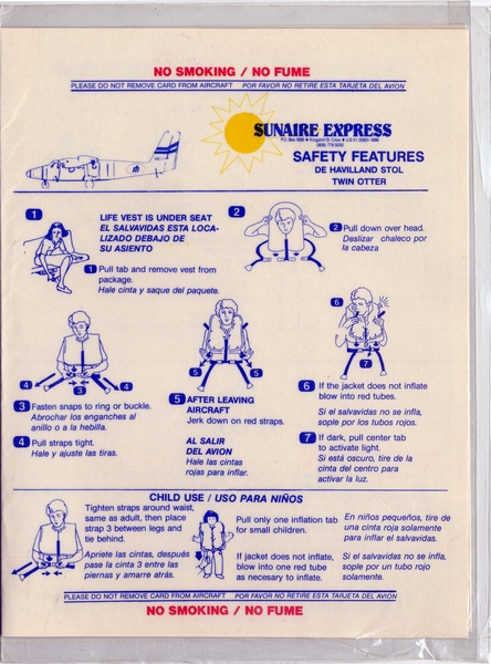 Image: safety information card: Sunaire Express, de Havilland DHC-6 Twin Otter
