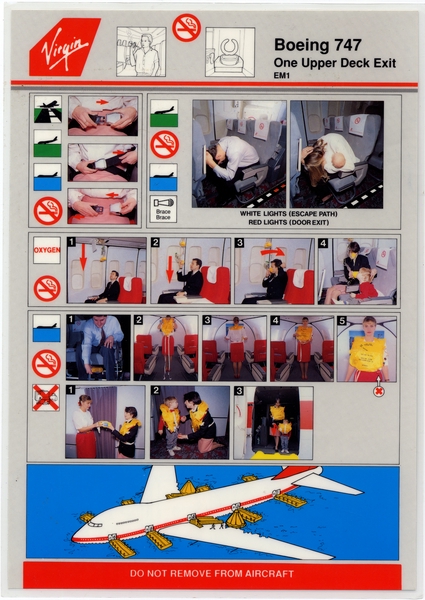 Image: safety information card: Virgin Atlantic, Boeing 747