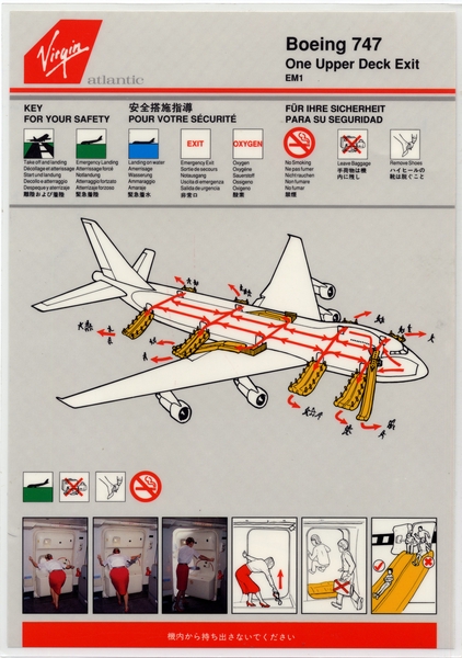 Image: safety information card: Virgin Atlantic, Boeing 747