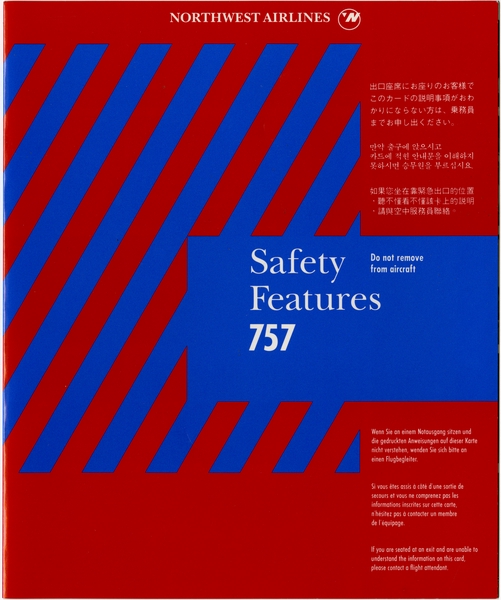 Image: safety information card: Northwest Airlines, Boeing 757