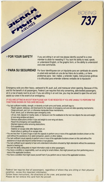 Image: safety information card: Sierra Pacific Airlines, Boeing 737