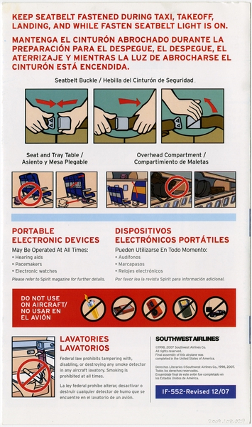 Image: safety information card: Southwest Airlines, Boeing 737