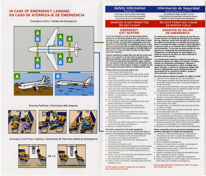Image: safety information card: Southwest Airlines, Boeing 737