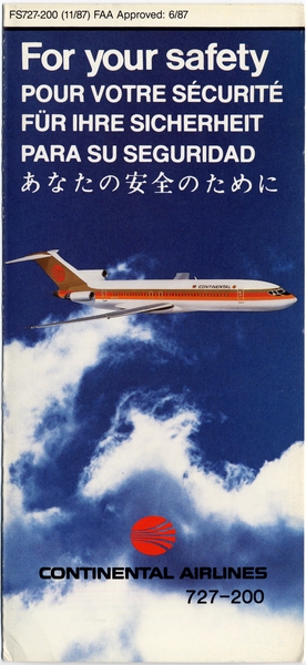Image: safety information card: Continental Airlines, Boeing 727-200