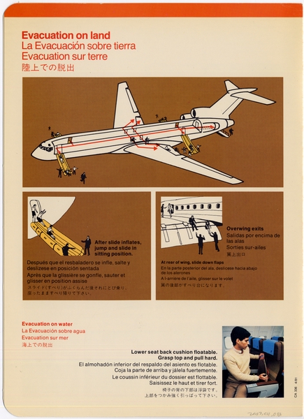 Image: safety information card: United Airlines, Stretch Boeing 727