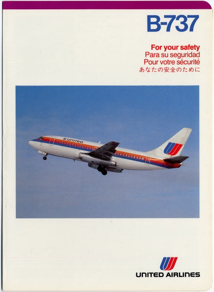 Image: safety information card: United Airlines, Boeing 737