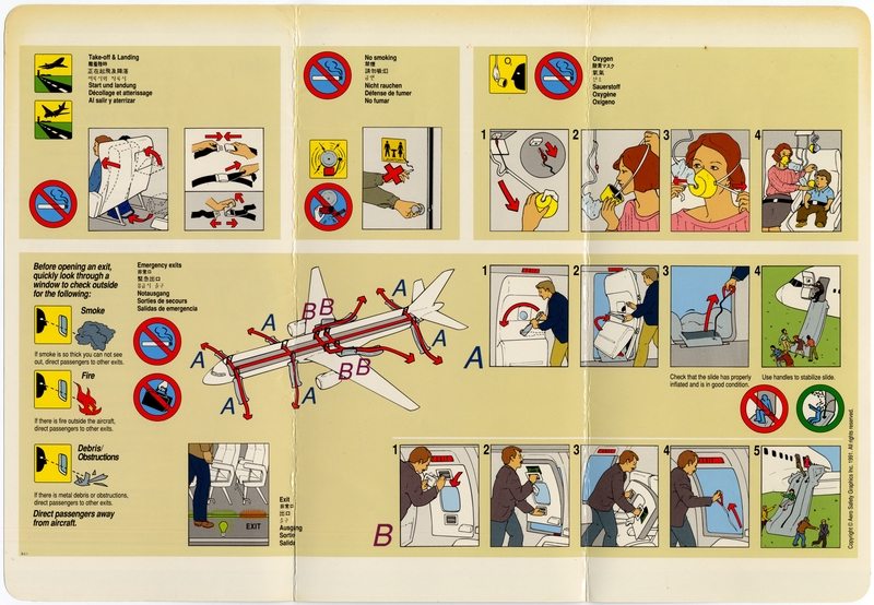 Image: safety information card: United Airlines, Boeing 757