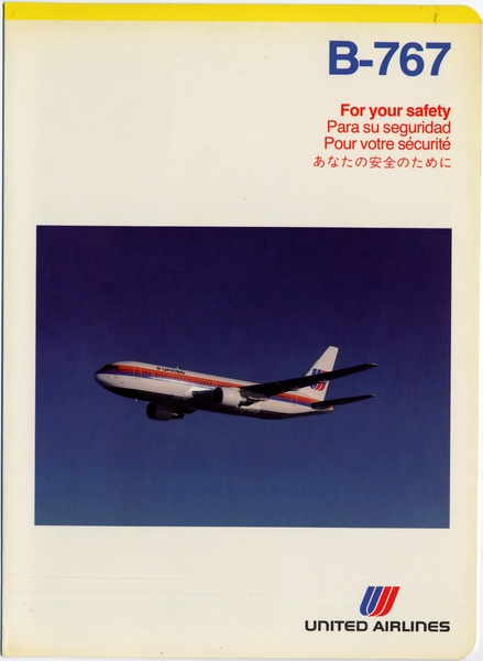 Image: safety information card: United Airlines, Boeing 767