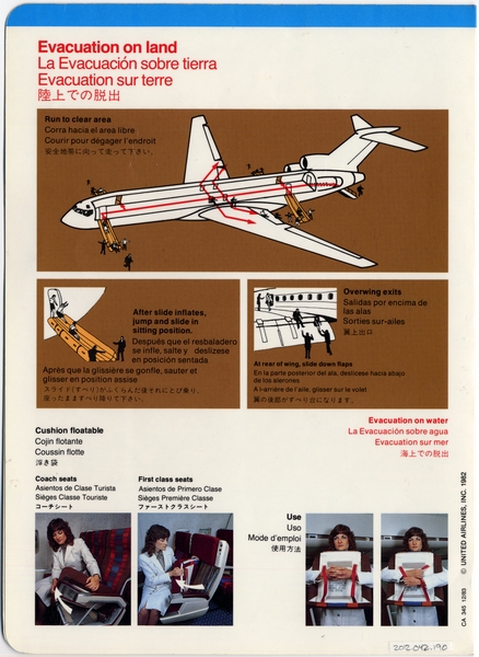 Image: safety information card: United Airlines, Stretch Boeing 727