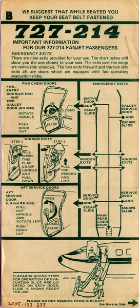 Image: safety information card: Pacific Southwest Airlines (PSA), Boeing 727-214