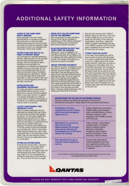Image: safety information card: Qantas Airways, Airbus A330-200