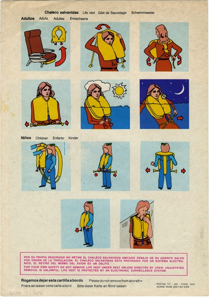 Image: safety information card: Aerolineas Argentinas, Boeing 747-200