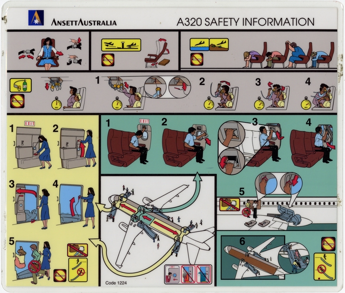 Image: safety information card: AnsettAustralia, Airbus A320