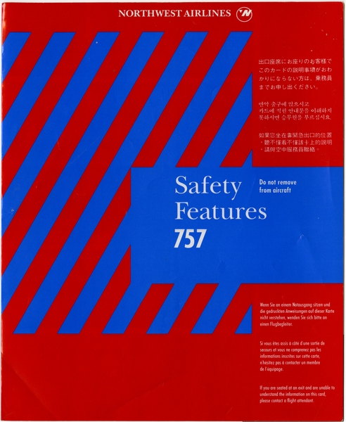 Image: safety information card: Northwest Airlines, Boeing 757