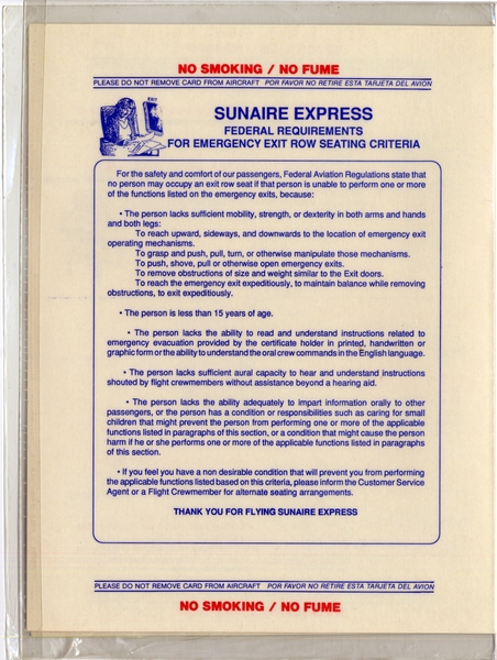 Image: safety information card: Sunaire Express, de Havilland DHC-6 Twin Otter