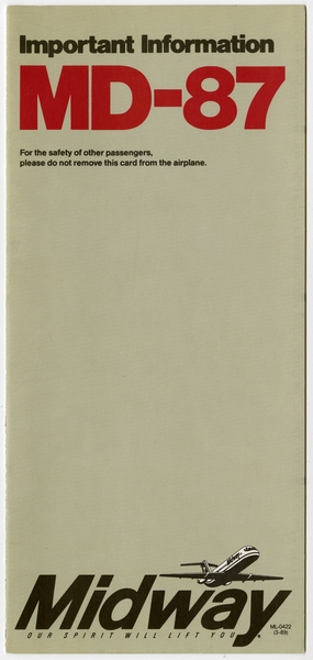 Image: safety information card: Midway, McDonnell Douglas MD-87